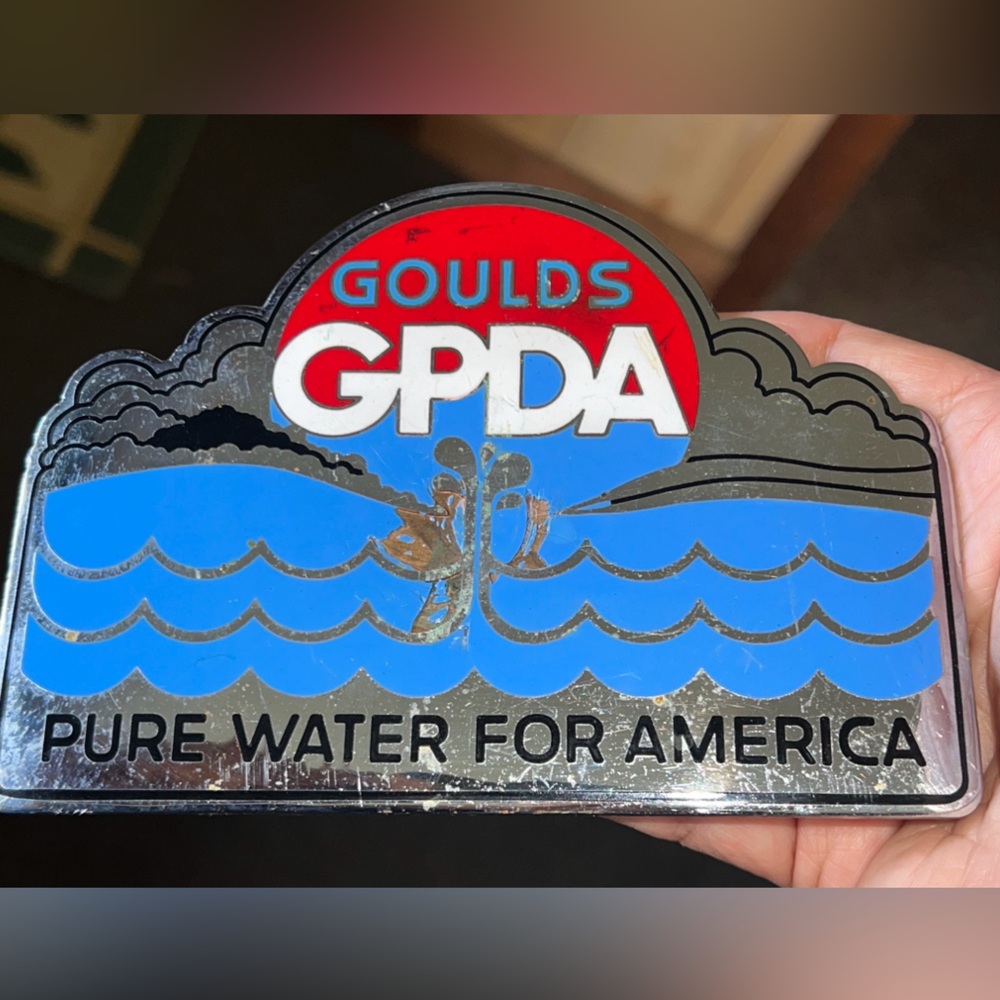 Vintage Metal Goulds Pumps GPDA Pure Water for America Bumper Emblem